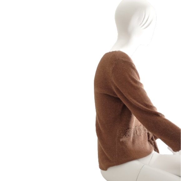 Ramie coffee 3/4 sleeve top, faux tie detail at waist sweater western - Picture 3 of 7